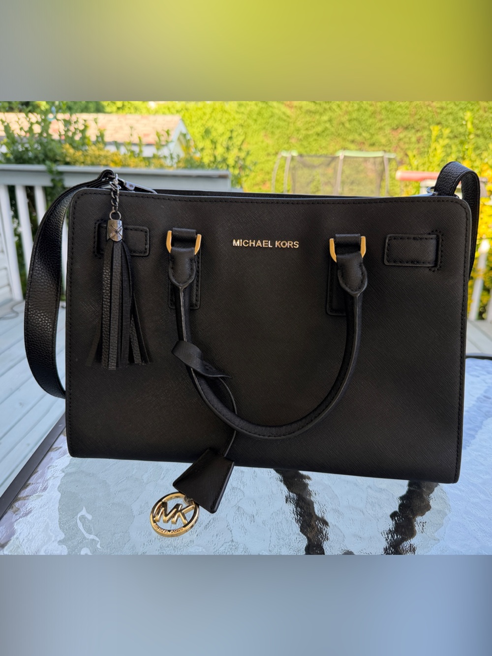 Michael Kors Black Saffiano Satchel with Gold Accents